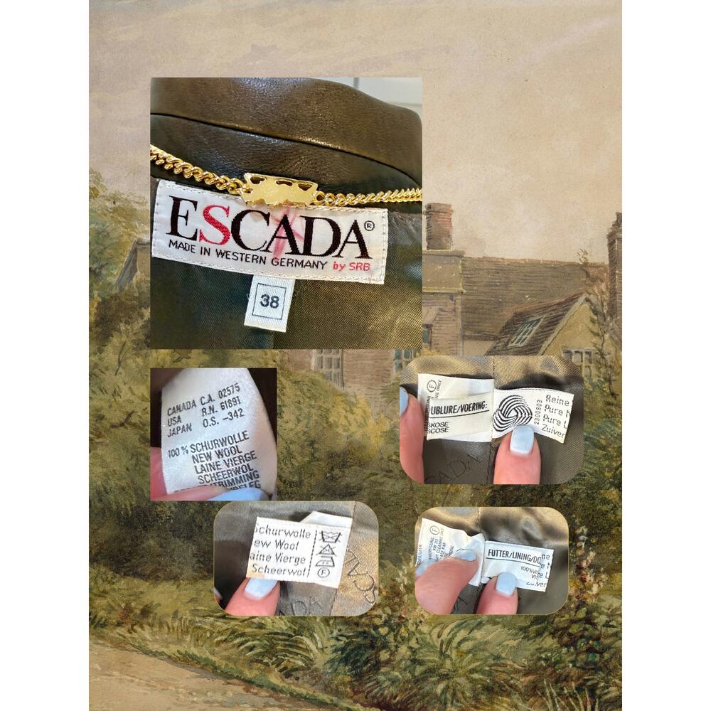 Vintage 80s Escada Equestrian Leather-Trim Rust Brown Tweed Plaid Blazer 6/8 - Picture 6 of 6